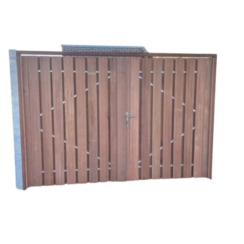 Tuinpoort Dubbel Topline Hardhout Geschaafd 300x190 Linksdraaiend