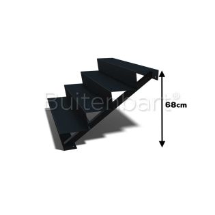 Gepoedercoat Staal Zwart Trap 4-treden, breedte 120cm