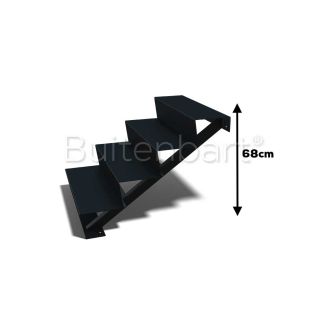 Gepoedercoat Staal Zwart Trap 4-treden, breedte 80cm