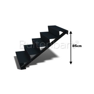 Gepoedercoat Staal Zwart Trap 5-treden, breedte 80cm