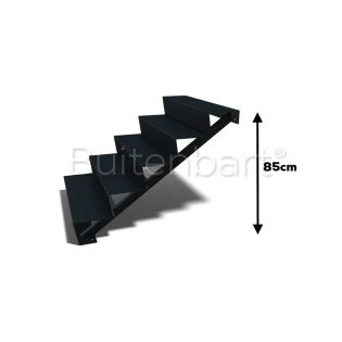 Gepoedercoat Staal Zwart Trap 5-treden, breedte 100cm