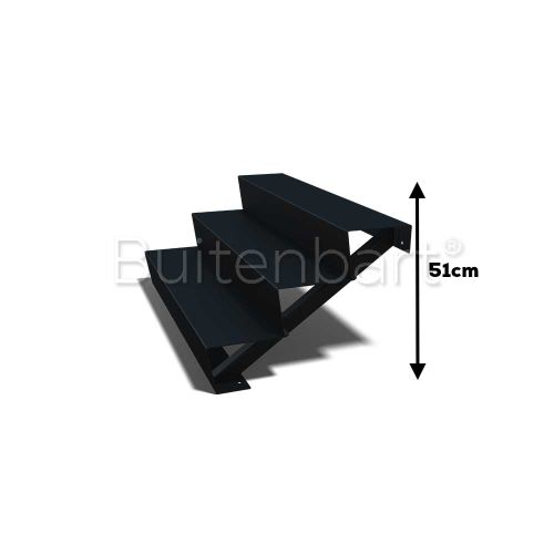 Gepoedercoat Staal Zwart Trap 3-treden, breedte 120cm