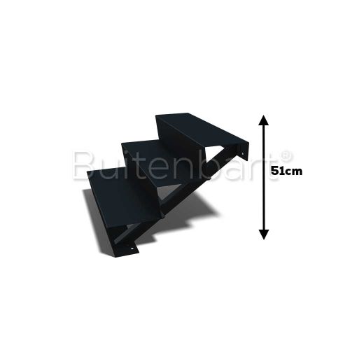 Gepoedercoat Staal Zwart Trap 3-treden, breedte 80cm