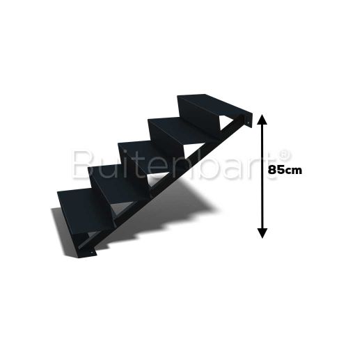 Gepoedercoat Staal Zwart Trap 5-treden, breedte 80cm