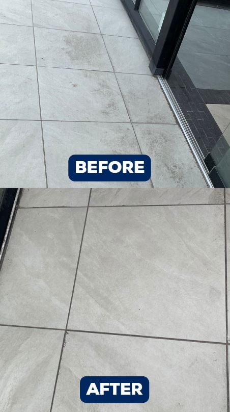 Before en after keramische tuintegels schoonmaken